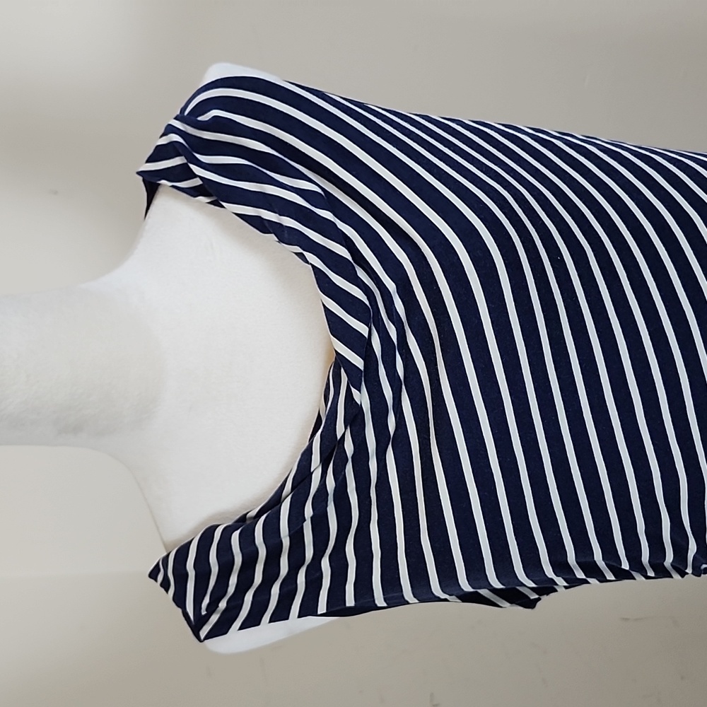 Ann Taylor Loft Women's Navy White Striped Lined Sleeveless Dress, Size 14
